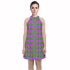 The Happy Eyes Of Freedom In Polka Dot Cartoon Pop Art Velvet Halter Neckline Dress  by pepitasart