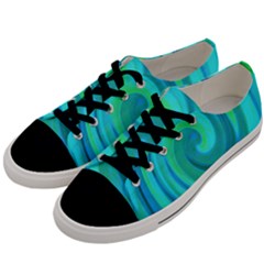 Groovy Cool Abstract Aqua Liquid Art Swirl Painting Men s Low Top Canvas Sneakers by myrubiogarden