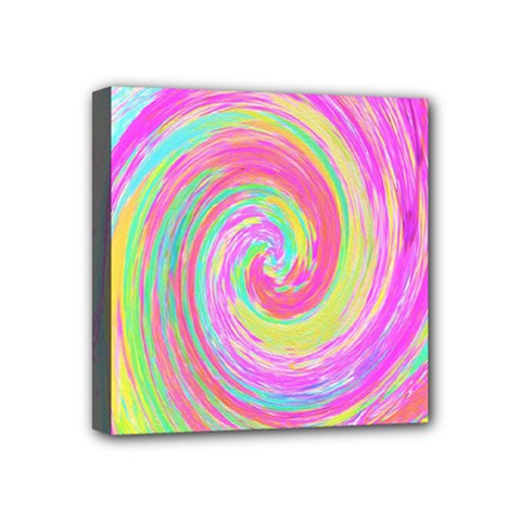 Groovy Abstract Pink And Blue Liquid Swirl Painting Mini Canvas 4  X 4  (stretched)