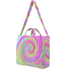 Groovy Abstract Pink And Blue Liquid Swirl Painting Square Shoulder Tote Bag by myrubiogarden