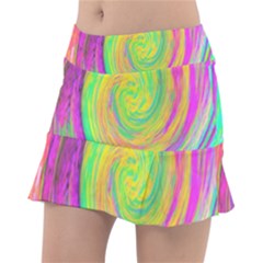 Groovy Abstract Purple And Yellow Liquid Swirl Tennis Skirt