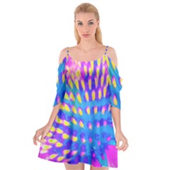 Pink, Blue And Yellow Abstract Coneflower Cutout Spaghetti Strap Chiffon Dress