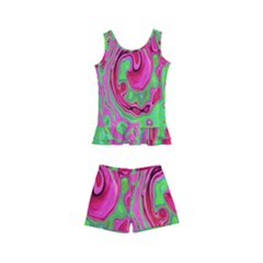 Groovy Abstract Green And Red Lava Liquid Swirl Kids  Boyleg Swimsuit