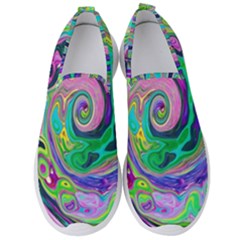 Groovy Abstract Aqua And Navy Lava Liquid Swirl Men s Slip On Sneakers by myrubiogarden