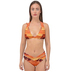Field Sunset Orange Sky Land Double Strap Halter Bikini Set by Pakrebo