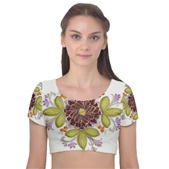 Flowers Decorative Flowers Pattern Velvet Short Sleeve Crop Top  by Pakrebo