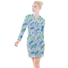 Pattern Feather Fir Colorful Color Button Long Sleeve Dress by Pakrebo