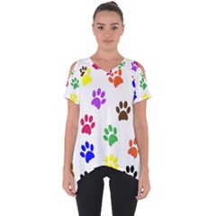 Pawprints Paw Prints Paw Animal Cut Out Side Drop Tee by Pakrebo