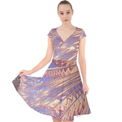 Flourish Artwork Fractal Expanding Cap Sleeve Front Wrap Midi Dress by Pakrebo