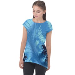 Fractal Art Feather Swirls Puffy Cap Sleeve High Low Top by Pakrebo