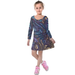 Fractal Art Artwork Globular Kids  Long Sleeve Velvet Dress by Pakrebo