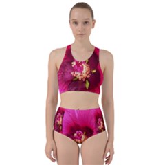 Deep Pink And Crimson Hibiscus Flower Macro Racer Back Bikini Set by myrubiogarden