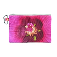 Deep Pink And Crimson Hibiscus Flower Macro Canvas Cosmetic Bag (large) by myrubiogarden