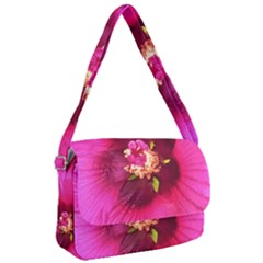 Deep Pink And Crimson Hibiscus Flower Macro Courier Bag by myrubiogarden