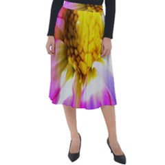 Purple, Pink And White Dahlia With A Bright Yellow Center Classic Velour Midi Skirt  by myrubiogarden
