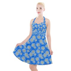 Hydrangea Blue Glitter Round Halter Party Swing Dress  by Pakrebo