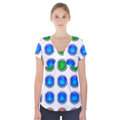 Vector Round Image Color Button Short Sleeve Front Detail Top by Pakrebo