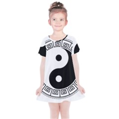Yin Yang Eastern Asian Philosophy Kids  Simple Cotton Dress by Pakrebo