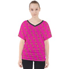 No Step On Snek Pattern Pink Background Meme V-neck Dolman Drape Top by snek