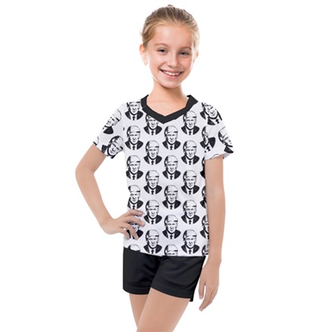 Trump Retro Face Pattern Maga Black And White Us Patriot Kids  Mesh Tee And Shorts Set by snek