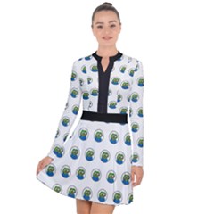 Apu Apustaja With Banana Phone Wall Eyed Pepe The Frog Pattern Kekistan Long Sleeve Panel Dress by snek