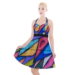 Urban Colorful Graffiti Brick Wall Industrial Scale Abstract Pattern Halter Party Swing Dress  by genx