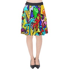 Graffiti Abstract With Colorful Tubes And Biology Artery Theme Velvet High Waist Skirt by genx