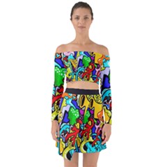 Graffiti Abstract With Colorful Tubes And Biology Artery Theme Off Shoulder Top With Skirt Set by genx
