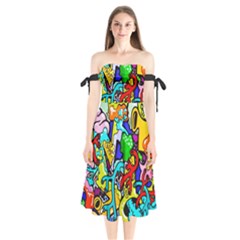 Graffiti Abstract With Colorful Tubes And Biology Artery Theme Shoulder Tie Bardot Midi Dress by genx