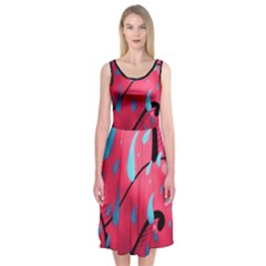 Graffiti Watermelon Pink With Light Blue Drops Retro Midi Sleeveless Dress by genx