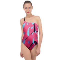 Graffiti Watermelon Pink With Light Blue Drops Retro Classic One Shoulder Swimsuit by genx