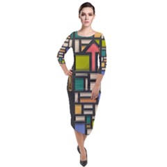 Door Stained Glass Stained Glass Quarter Sleeve Midi Velour Bodycon Dress by Pakrebo