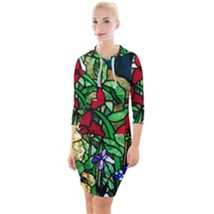 Stained Glass Art Window Church Quarter Sleeve Hood Bodycon Dress by Pakrebo