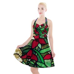 Stained Glass Art Window Church Halter Party Swing Dress  by Pakrebo