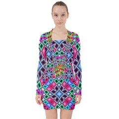 Kaleidoscope Pattern Sacred Geometry V-neck Bodycon Long Sleeve Dress by Pakrebo