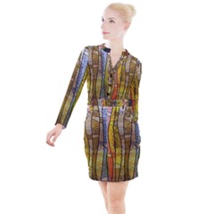 Stained Glass Window Colorful Button Long Sleeve Dress by Pakrebo