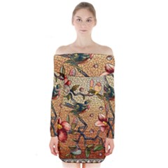 Flower Cubism Mosaic Vintage Long Sleeve Off Shoulder Dress by Pakrebo