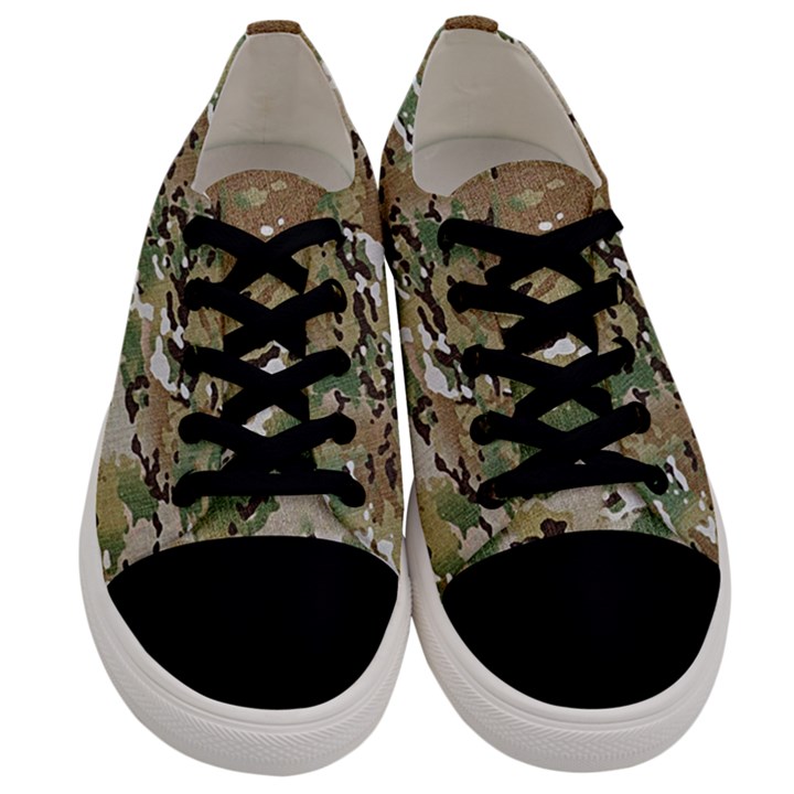 Wood camouflage military army green khaki pattern Women s Low Top Canvas Sneakers