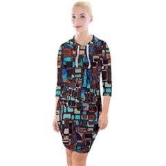 Stained Glass Mosaic Abstract Quarter Sleeve Hood Bodycon Dress by Pakrebo