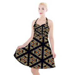 Pattern Stained Glass Triangles Halter Party Swing Dress  by Pakrebo