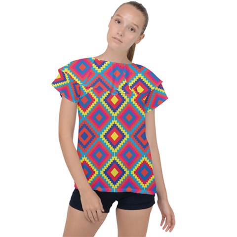 Native American Pattern Ruffle Collar Chiffon Blouse by Valentinaart