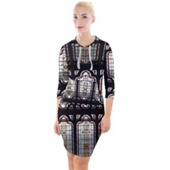 Stained Glass Window Repeat Quarter Sleeve Hood Bodycon Dress by Pakrebo