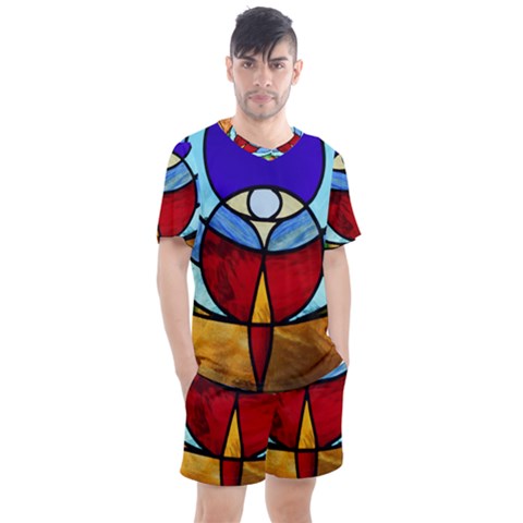 Church Window Glass Tiffany Men s Mesh Tee And Shorts Set by Pakrebo