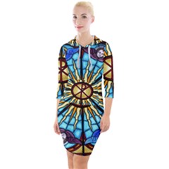 Church Window Stained Glass Church Quarter Sleeve Hood Bodycon Dress by Pakrebo