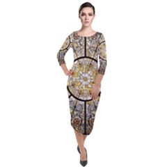 Stained Glass Window Glass Ceiling Quarter Sleeve Midi Velour Bodycon Dress by Pakrebo