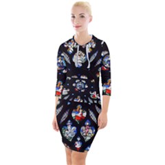 Stained Glass Sainte Chapelle Gothic Quarter Sleeve Hood Bodycon Dress by Pakrebo