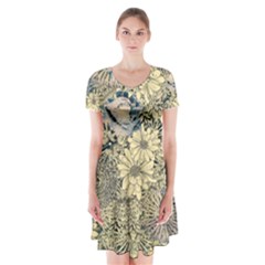 Abstract Art Botanical Short Sleeve V-neck Flare Dress by Alisyart