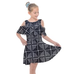 Pattern Op Art Black White Grey Kids  Shoulder Cutout Chiffon Dress by Pakrebo