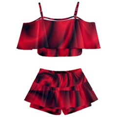 Background Red Color Swirl Kids  Off Shoulder Skirt Bikini by Pakrebo