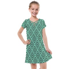 Chevron Pattern Black Mint Green Kids  Cross Web Dress by Pakrebo